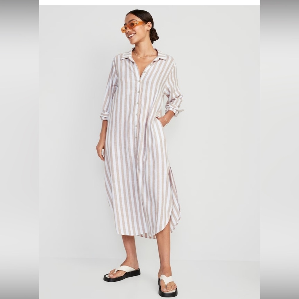 Long Sleeve Linen Shirt Dress